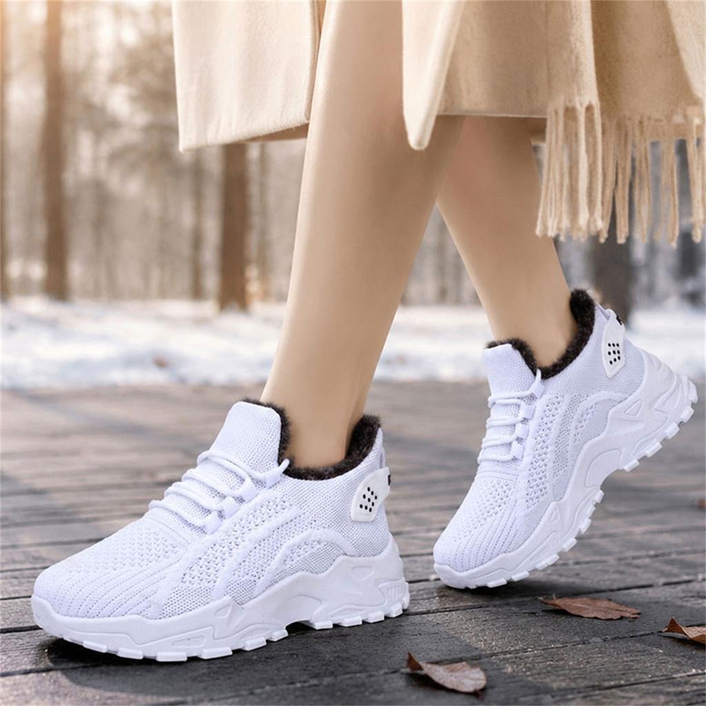 Women's Plus Size Lined Lace-Up Winter Shoes, Warm Casual Footwear for Cold