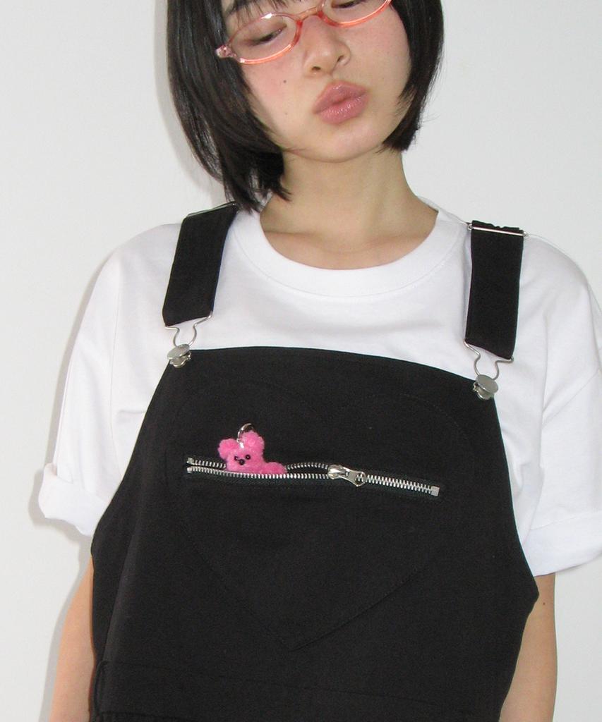 Ronron Heart Zip Pocket Overall Skirt Black