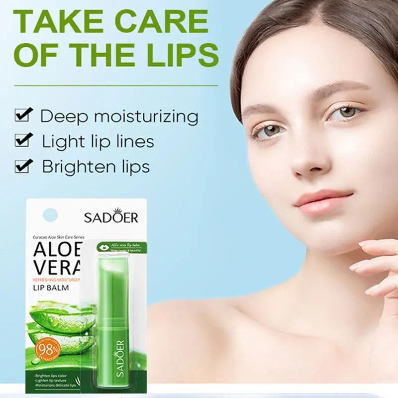 Sadoer Aloe Vera Lip Balm Nourishes, Moisturizes, and Softens, Prevents Dryness and Repairs Lips, Gentle and Non-Irritating