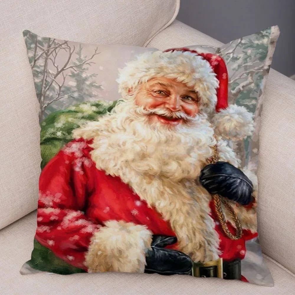 1 bucată față de pernă decorativă pentru petrecerea de Crăciun, față de pernă imprimată cu Moș Crăciun, decorare casă cameră canapea, cadou de Crăciun