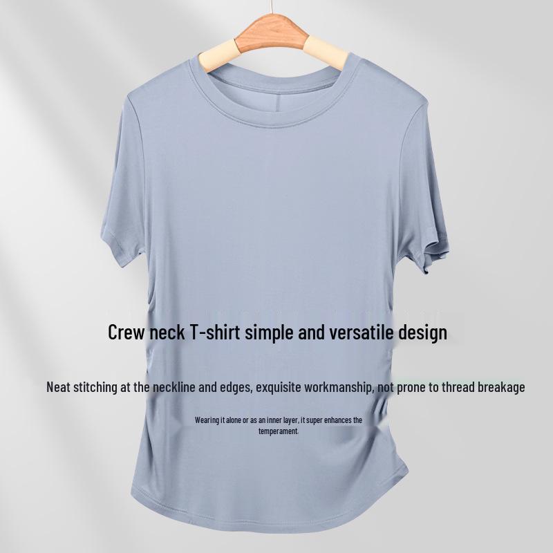 Hedvábné tričko s kulatým výstřihem, hedvábí morušovníkové, základní, pohodlné, všestranné, krátký rukáv