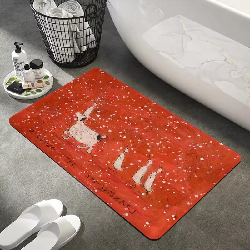 Illustration Style Diatom Mud Floor Mat Fun Dog Print Bathroom Balcony Kitchen Anti Slip Carpet Entrance Home Decoration Rug