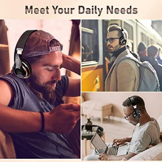 Bluetooth Headphones Over Ear, 6S Wireless Headphones Wired with 6 EQ Modes, 40 Hours Playtime Foldable HiFi Stereo Headset with Microphone, FM/TF