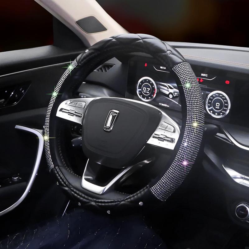 Women s D-Shape All-Season Non-Slip Steering Wheel Cover with Rhinestones Default