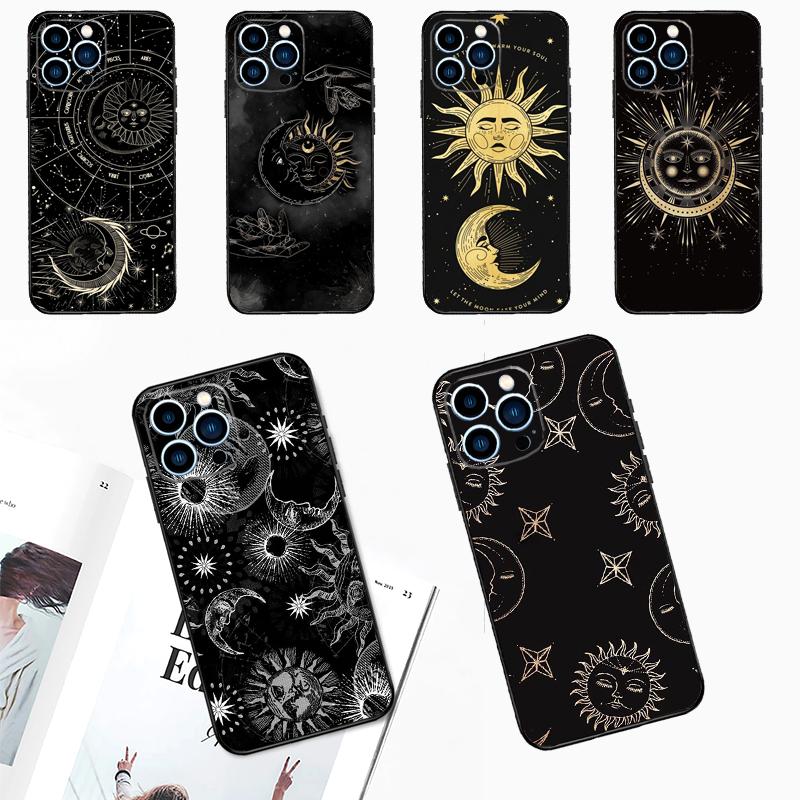 Crescent Moon Sun Phone Case For iPhone 17 Pro Max 11 14 15 16 Pro Max Plus 12 13 Mini 16e 17 Air Back Cover