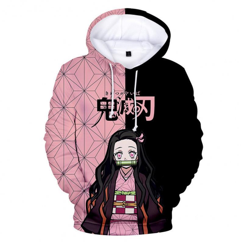 Cross Border Spot Japanese Anime Ghost Slayer Blade 3D Printed Hoodie for Men in Europe and America with Hat Loose Fit Pullover 3D Digital