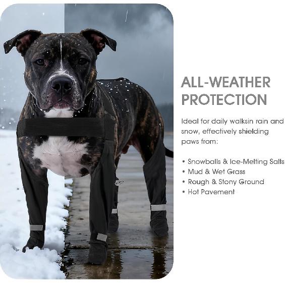 Dog Suspender Boots Reflective & Waterproof – Non-Slip & Dirt-Proof Paw Protectors, Rainy & Snowy Pet Booties with Adjustable Suspenders for