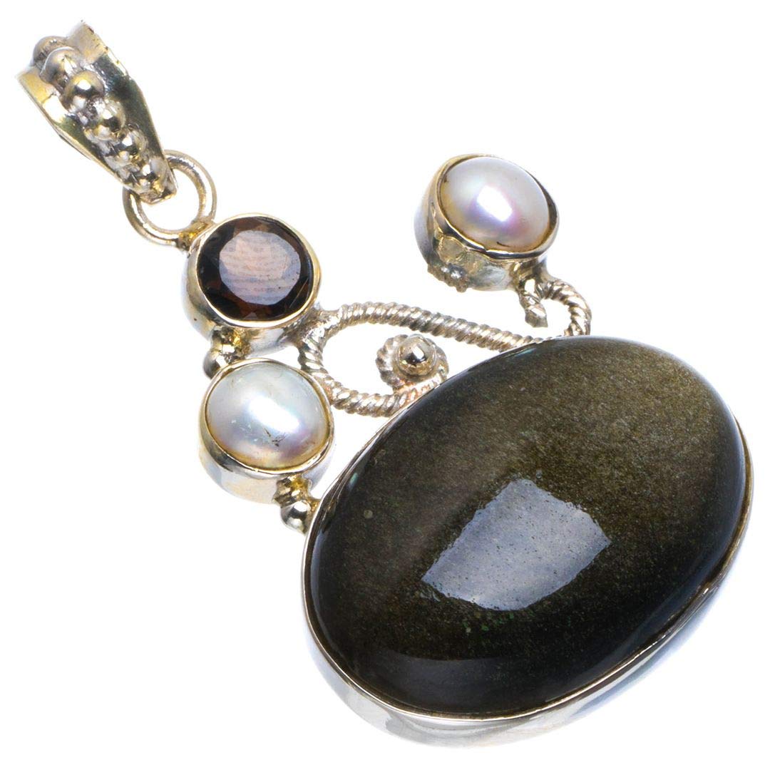

StarGems Natural Cat Eye,River Pearl and Black Onyx Handmade Unique 925 Sterling Silver Pendant 1.5 B4132