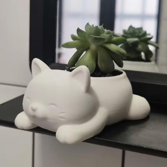 3D Printed Cat Planter Pot Lying Kitten Succulents Herb Plants Flower Pot Container for Indoor Outdoor Home Balcony Garden Decor