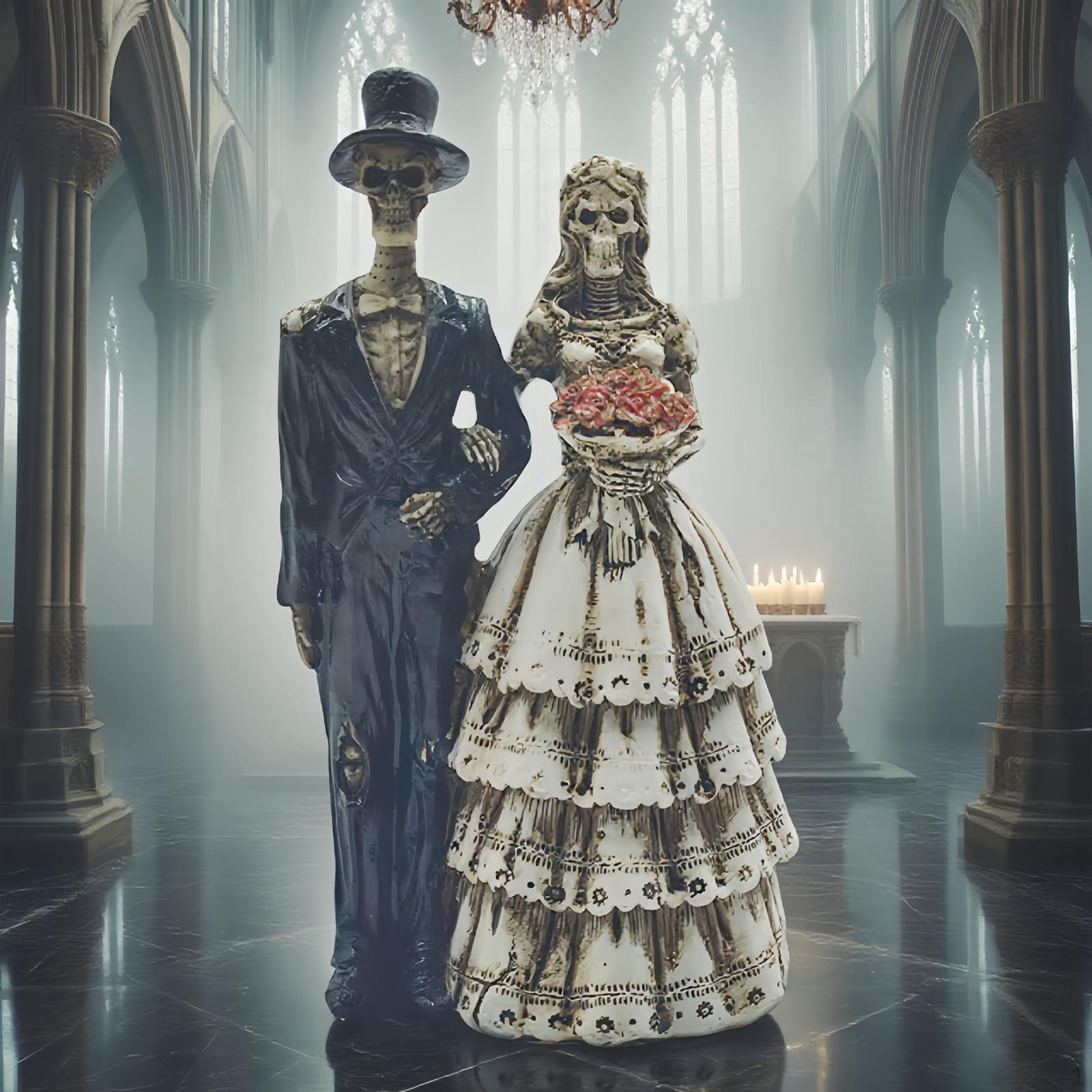 

Хэллоуин Пара Скелетов Полистоун Статуэтка Декоративная Фигурка для Книжной Полки, Спальни, Офиса, Standing