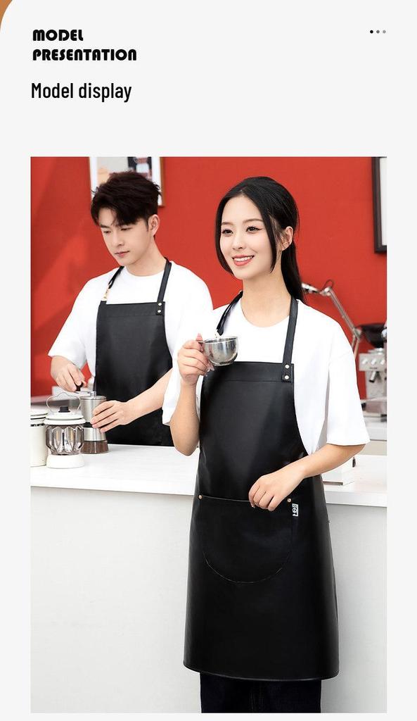 Waterproof PU Leather Apron for Dishwashing & Kitchen Tasks - Oil-Proof, Dirt-Resistant, Long-Length for Men & Women