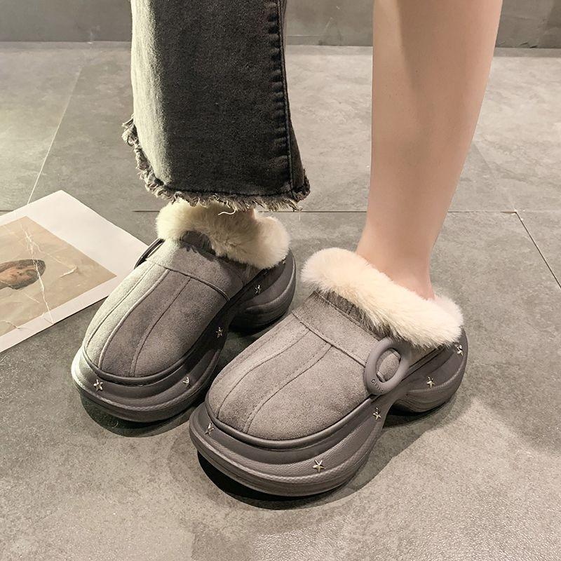 Fashion non-slip bag head cotton slippers women's autumn and winter new outer wear thick-soled fluffy cotton slippers women