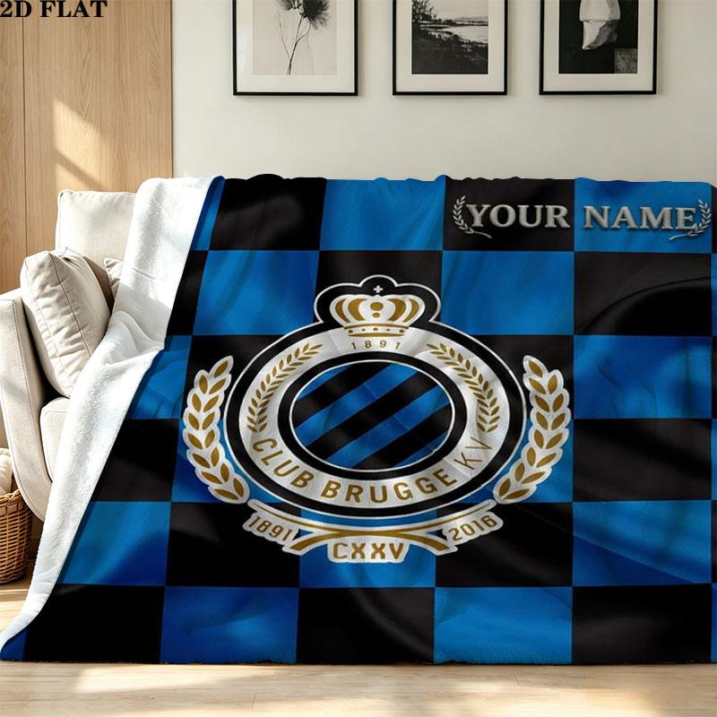 1PC Club Brugge KV Custom Name Patterned Flannel Blanket Suitable For All Seasons for Home Decor Warmth and Comfort Gifts Holiday Present