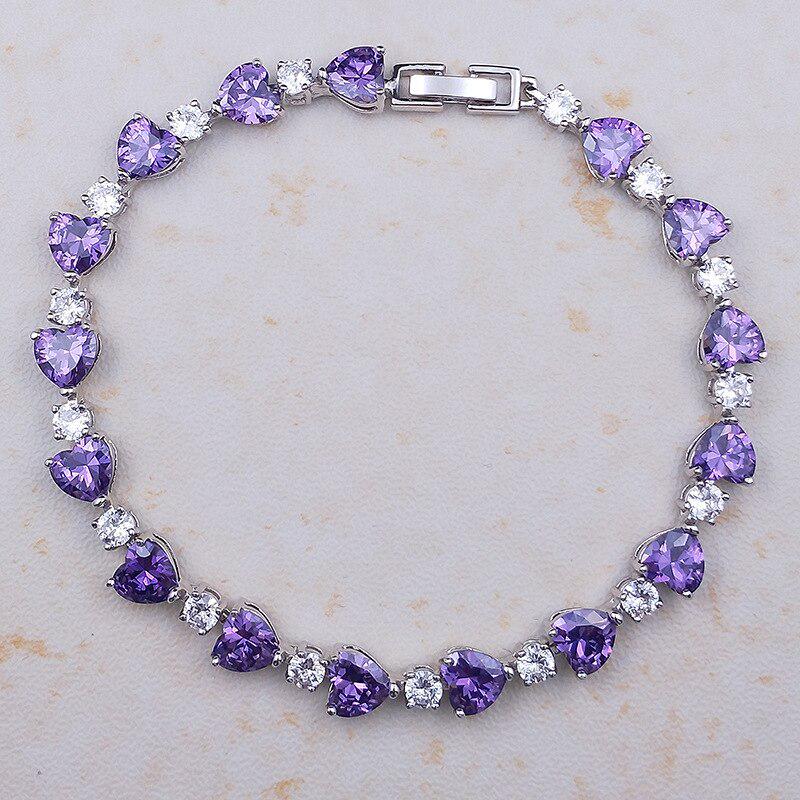 Lindon Heart Shaped Crystal Bracelet for Women Silvering  Jewelry with   Blue Purple Red Champagne Engagement Gift