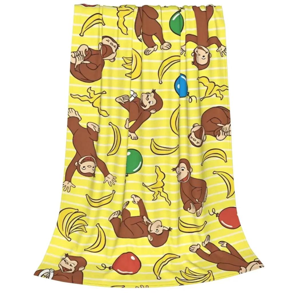 Cartoon Curious George Monkey Blanket Flannel Throw Blankets Summer Air Conditioning Printed Ultra-Soft Warm Bedsprea