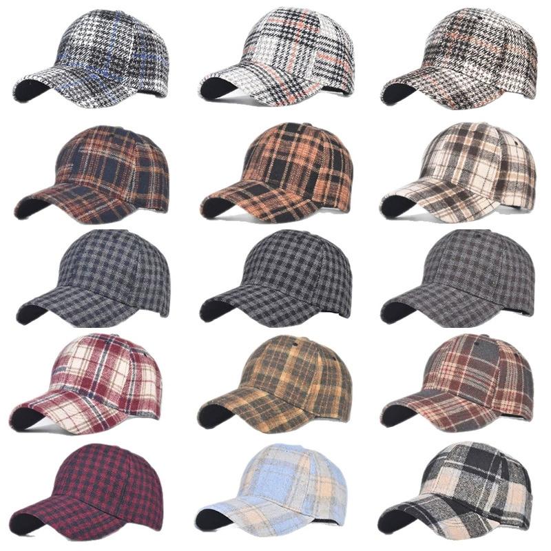 Fall Winter Hat Men's Spring Summer Outdoor Sunscreen Visor Classic Checkered Baseball Cap Hard Top Women's Cap Warm Peaked Cap