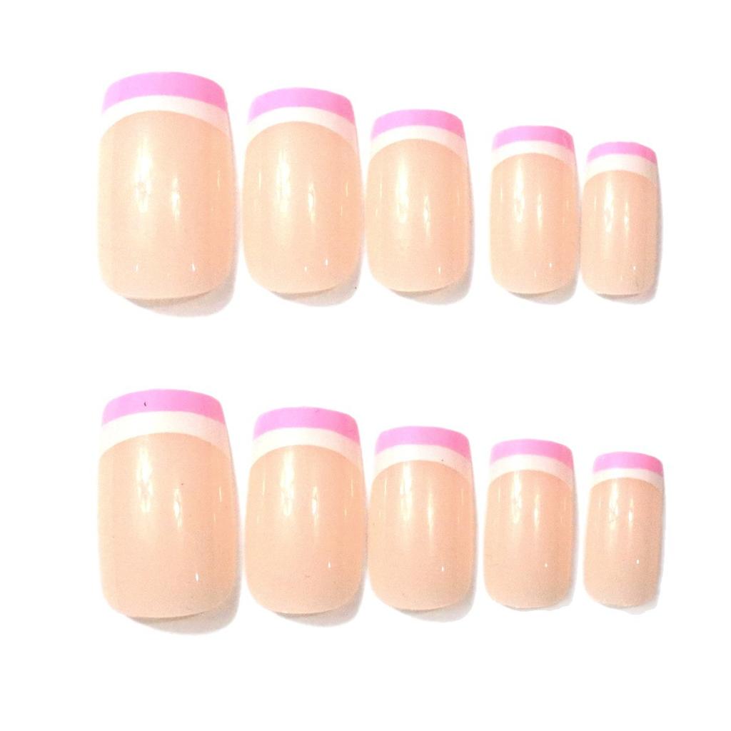 24 Uñas Artísticas Simples Moda Clásica Rosa Blanco Francés Rectángulo Mediano Uñas Postizas