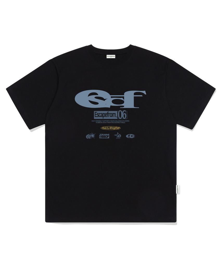 ESCAPEFROM Ash Escf Logo Collage Print Oversized Short Sleeve T-Shirt Black