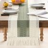 1pc Macrame Style Bicolor Stitching Table Runner, Boho Table Runners Long, Farmhouse Woven Home Decor For Restaurant