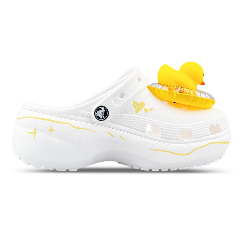 Crocs Classic Platform Clog EVA Duckling Swimming Circle Summer Cute Dopamine Hand-Painted Hole Shoes Women's White Yellow