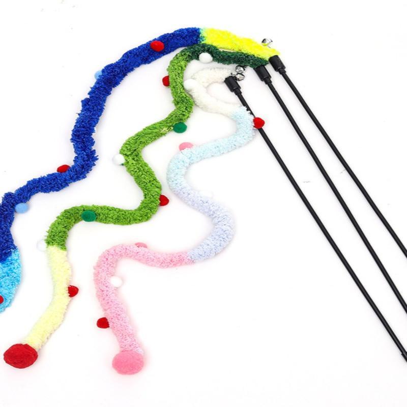 Cat Toy Feather Cat Teaser Wand Cat Interactive Toys Funny Caterpillar Colorful Rod Christmas Hairball Teaser Wand Pet Supplies