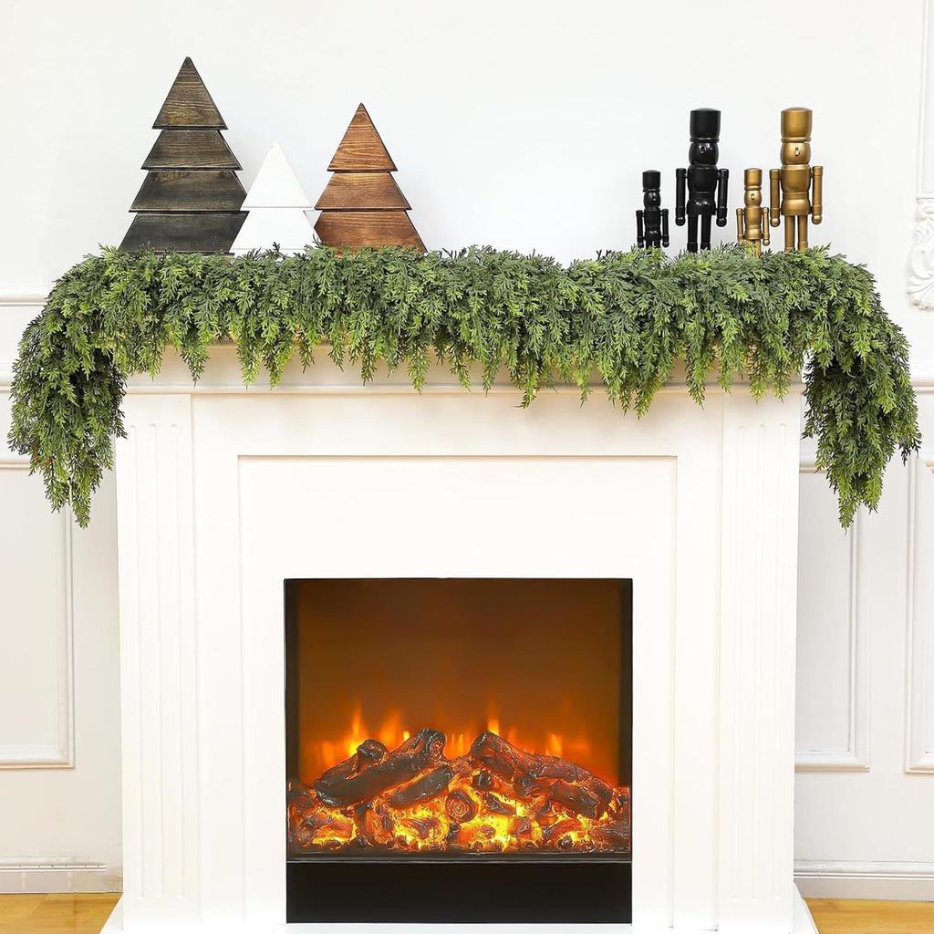 Artificial Cedar Garlands Cedar Garland Artificial Realistic 5.91 Feet Fireplace Mantel Greenery Decor for Indoor Outdoor Winter