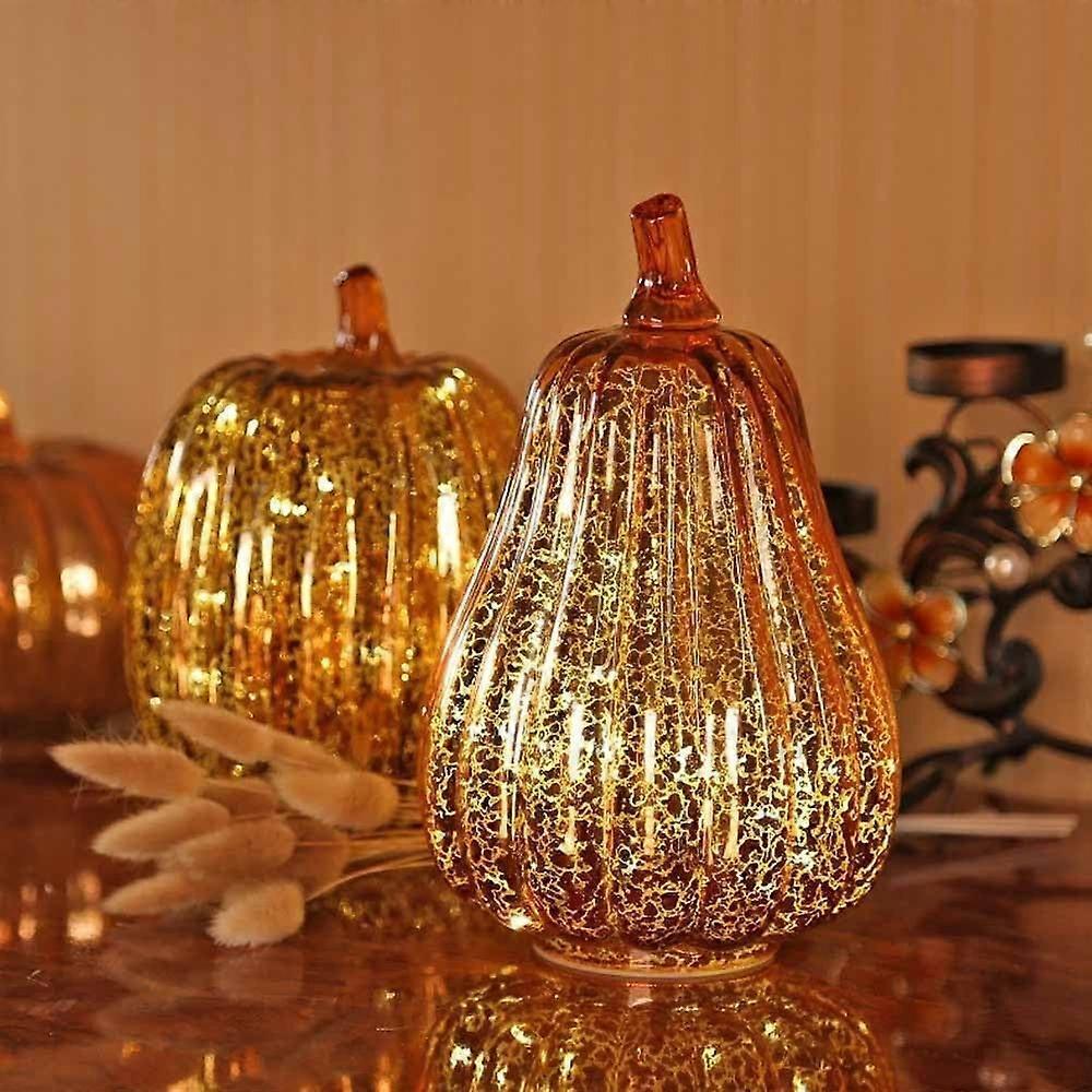 Twinkle LED Light Pumpkins, Timer Lighted Sparkling Starry Night Glass Pumpkins