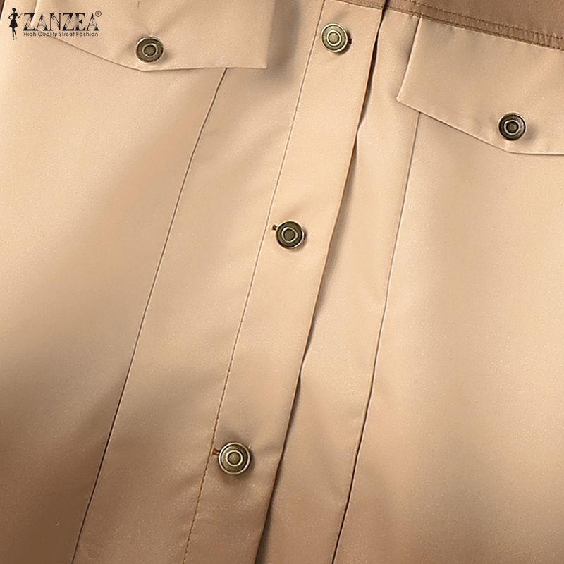 ZANZEA Women Casual Turn Down Collar Loose Long Sleeve Blouse