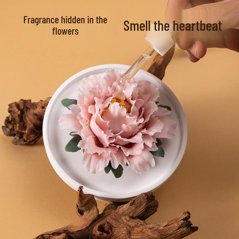 

Fen Cui Peony Ceramic Aroma Diffuser: Fireless Fragrance Ornament for Car, Office, or Tea Room Jasmine After Rain