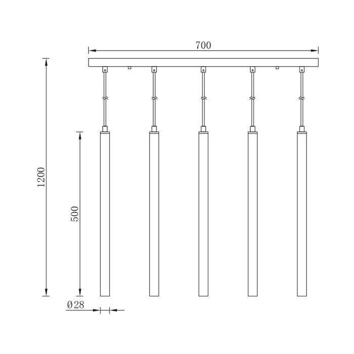 Suspension tube 5x10W G9 Noir IP20