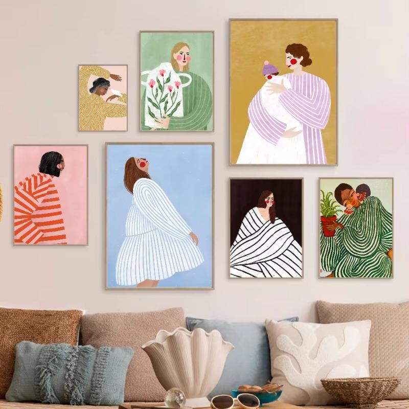 Fashion Girl Retro Sticker Poster Wall Art Home Decoration White Paper Print Art Poster Wall Sticker