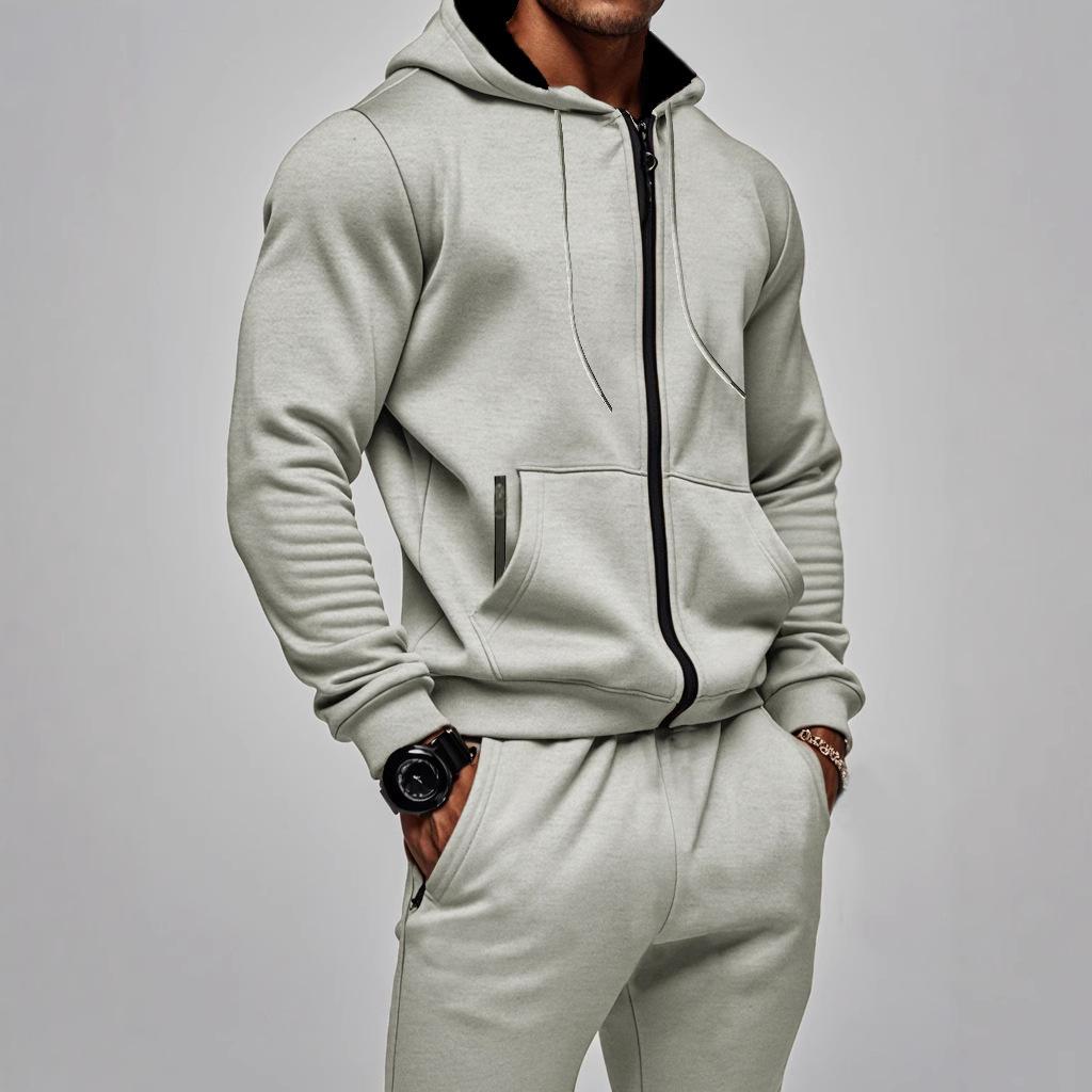 Men's Comfortable Fleece Hooded Sweatshirt Zipper Sports Suit Long Sleeved Sweatshirt Autumn and Winter Season