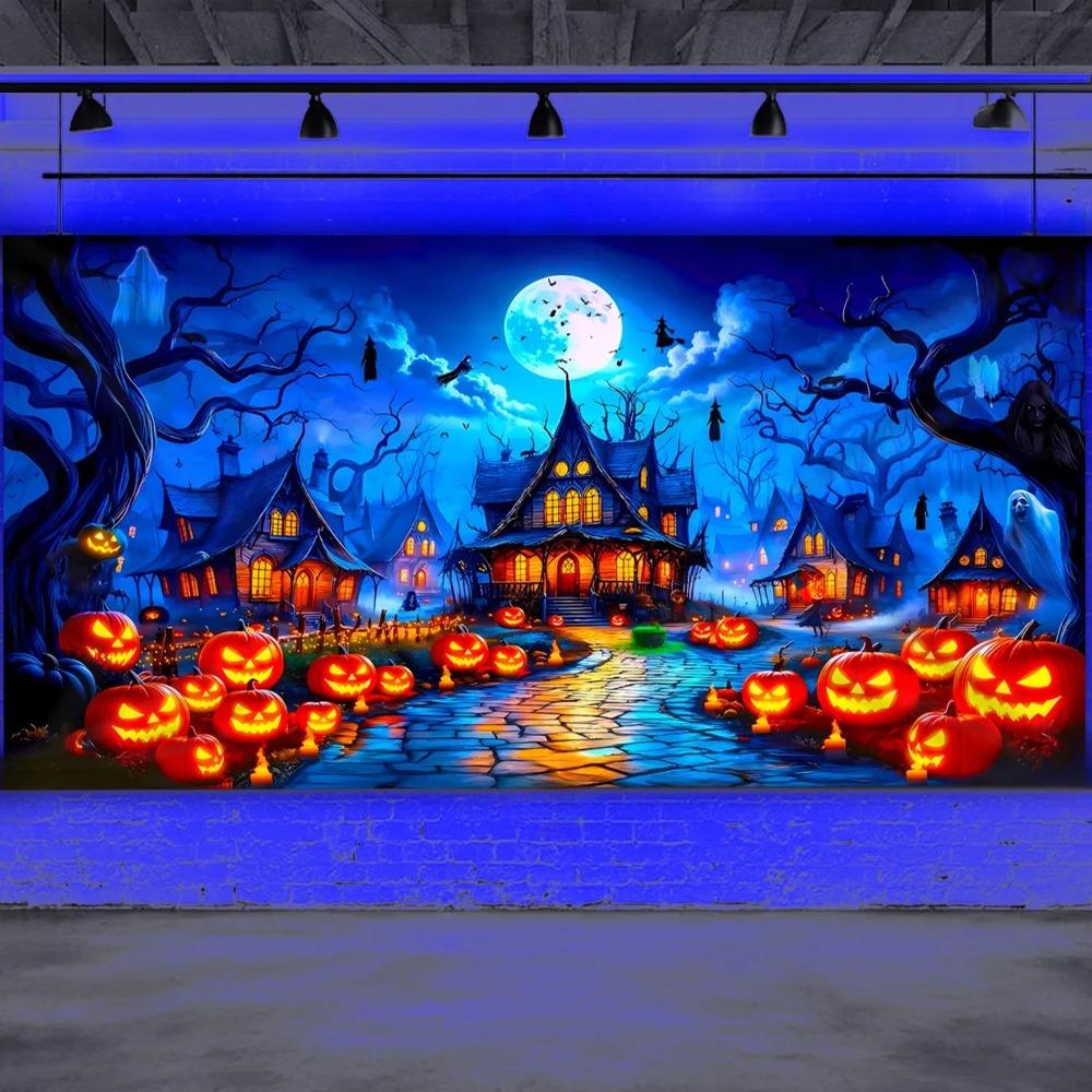 Halloween Horror Pumpkin Town Theme Banner Decoration Background, Halloween Party, Home Decoration Photography Background Cloth
