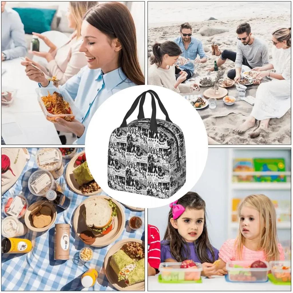 Maneskin Band Rock Musical Insulated Lunch Bag for Women Kids Leakproof Food Boxes Thermal Lunch Box Tote