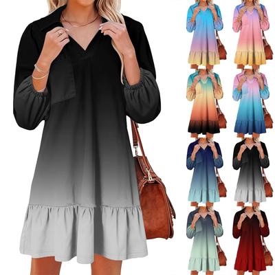 Damesmode Elegant Herfst En Winter Lange Mouw V-Hals Kerstprint Jurk