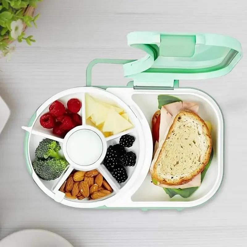 Kids Bento Box Rotating Lunch Boxes Children Rotating Snack Container Kid Snack Spinner Portable Spinning Fruit Plate Snack Box