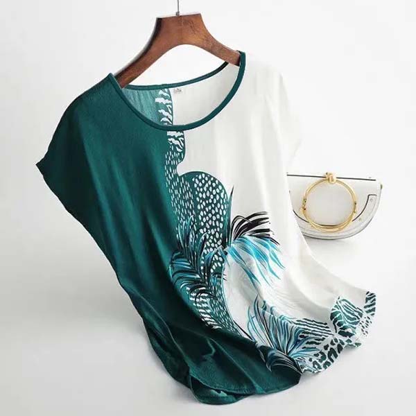 

WTEMPO Сплошные цветные повседневные футболки из ледяного шелка, женские летние топы с короткими рукавами и круглым вырезом большого размера с принтом 4XL зелёный