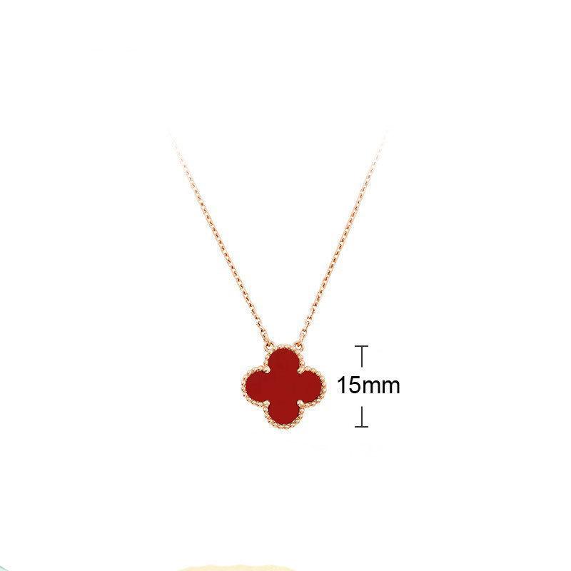 K rose gold four-leaf clover necklace women's single flower white fritillary chalcedony laser agate full diamond collarbone chain