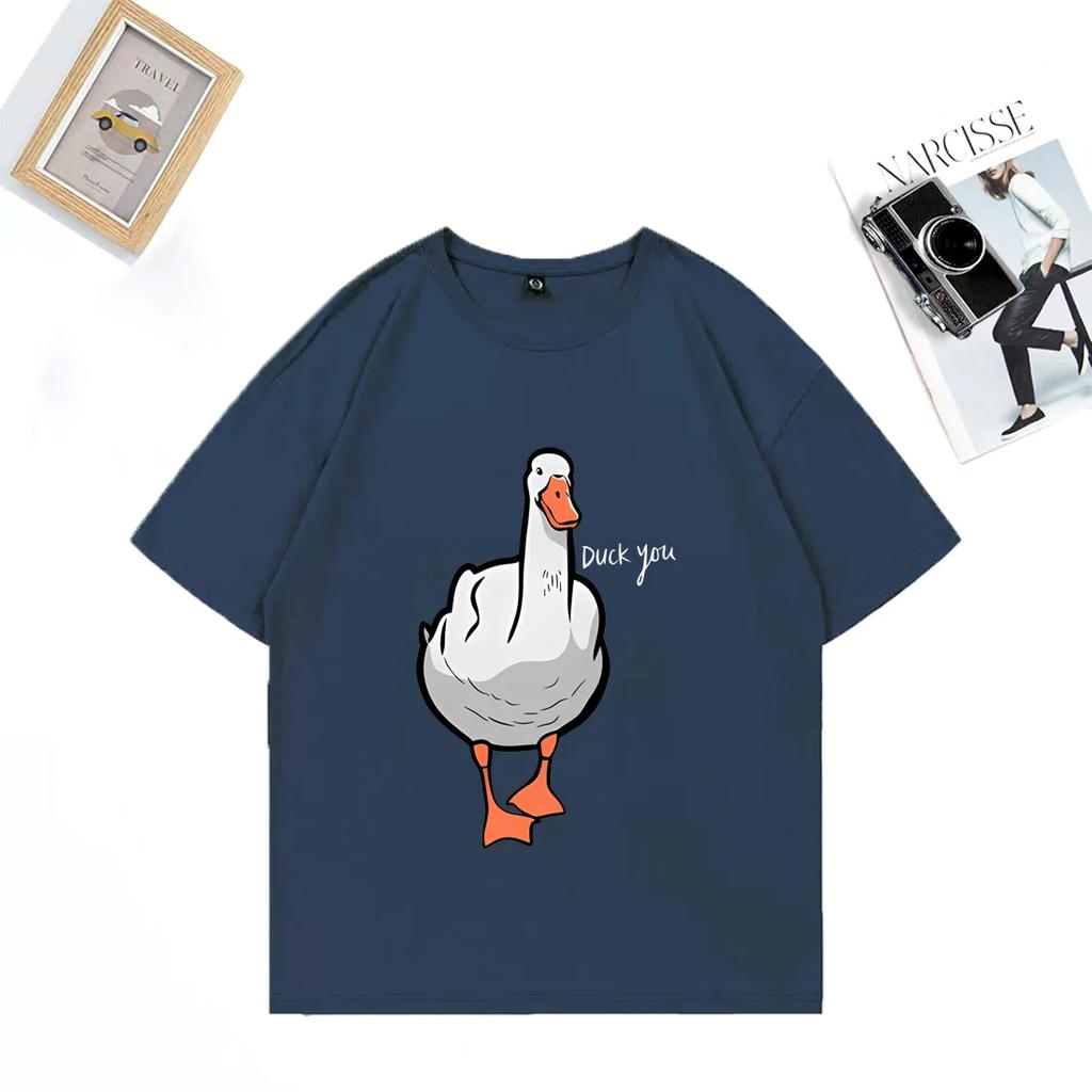 Mens Fun Duck You Pattern Printed 100 Cotton Shortsleeved Tshirt Hiphop Streetwear Breathable Comfortable Streetwear Top