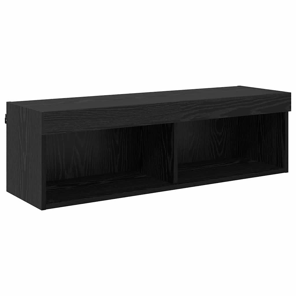 Wall Mounted TV Cabinet with LED Lighting Black Oak Effect 100 x 30 x 30 cm