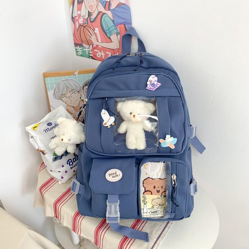 Schoolbagins style large capacity high school backpack for women, Korean version Harajuku ulzzang cartoon backpack, elementary school backpack