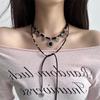 Long Gothic Cross Necklace Women Alloy Chain Choker With Beaded Detail Y2K Punk Style Layered Look