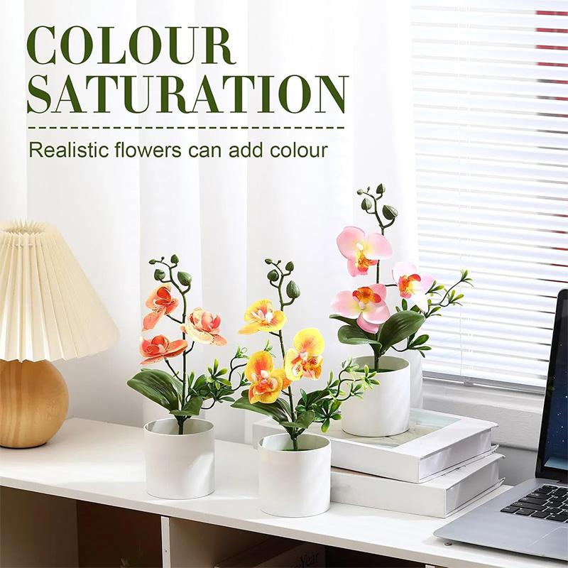 27cm Butterfly Orchid Bonsai Artificial Simulation Flower Plant Dining Table Home Room Office Vase Accessory Wedding Decoration