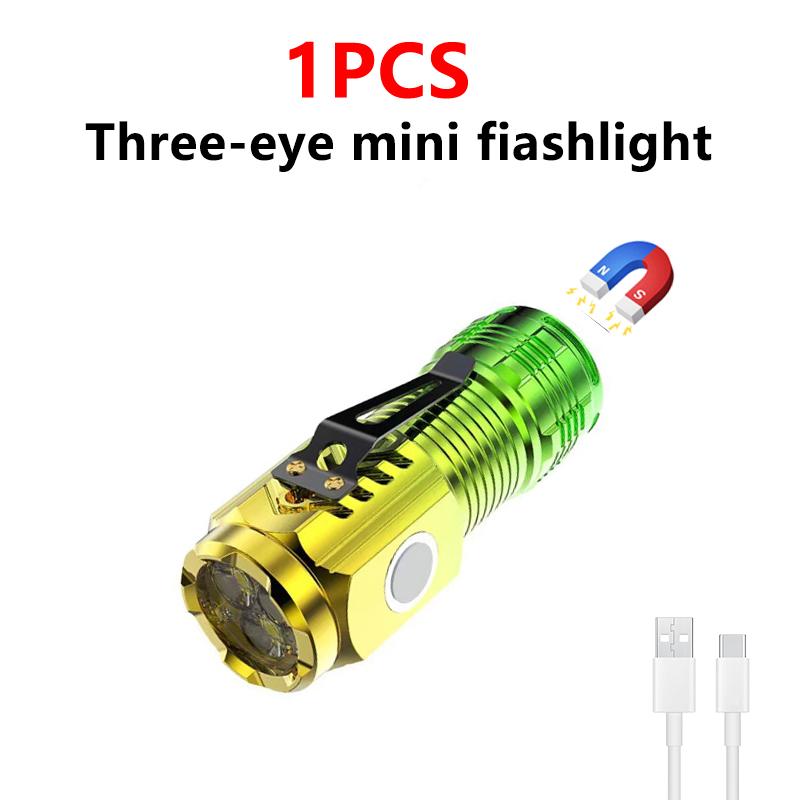 3LED Super Bright Flashlight Portable Mini Burst Flash Torch Rechargeable Outdoor Emergency Spotlight with Pen Clip Tail Magnet