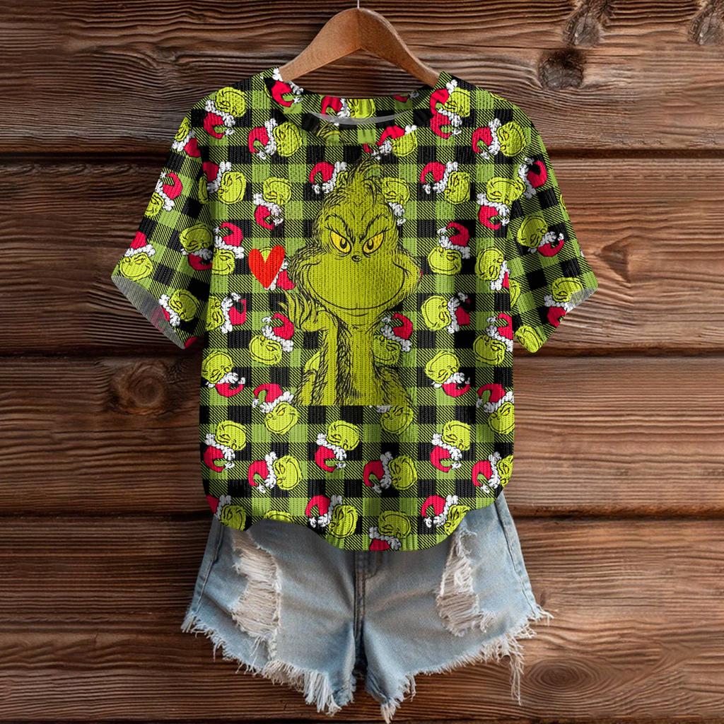 Women's Cute Sweater Knitted Fashion Casual Round-neck Short-sleeved  Cozy Print Top