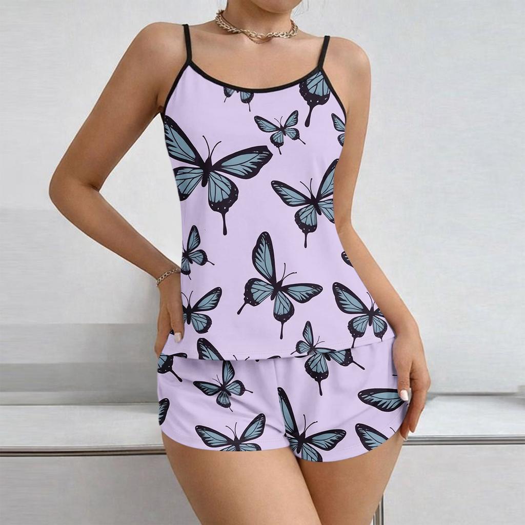 Women Soft 2 Piece Pajamas Set Sleeveless Shorts Set Loungewear Sets Pyjamas Nightwear