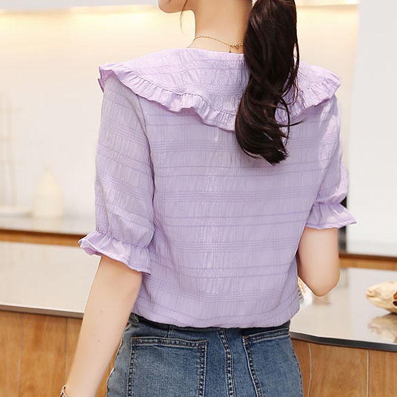 Women's Summer Plus Size Loose All Match Short Sleeve T-shirt Doll Collar Top