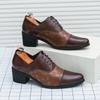 Men's Retro Leather High-Heeled Formal Shoes - Size 46, Pointed Toe, Low-Top, with Height Boost for Business or Wedding
