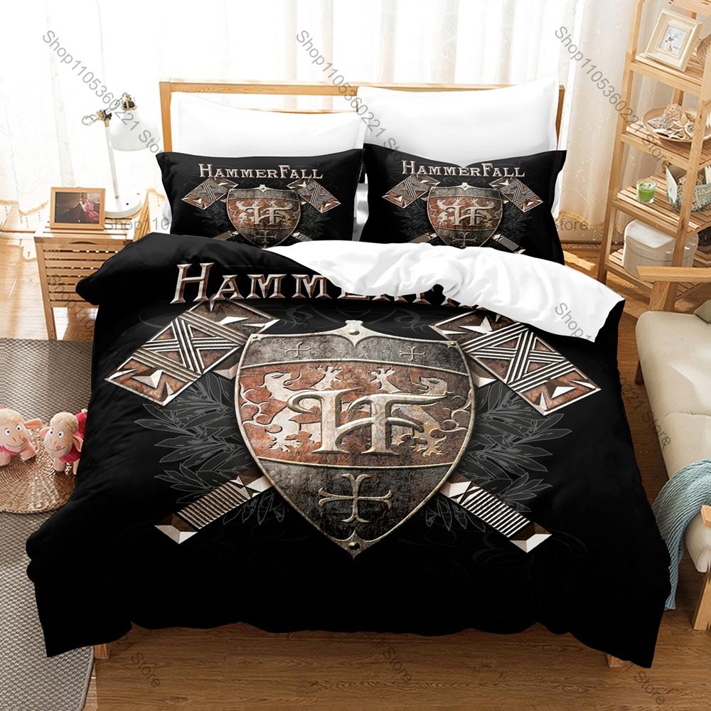 Cooles HammerFall Bettwäsche-Set Bettbezug + 2 Kissenbezüge Schwedischer Power Metal Hector Ritter Hammer Mittelalter Fantasy Schlafzimmer Dekor