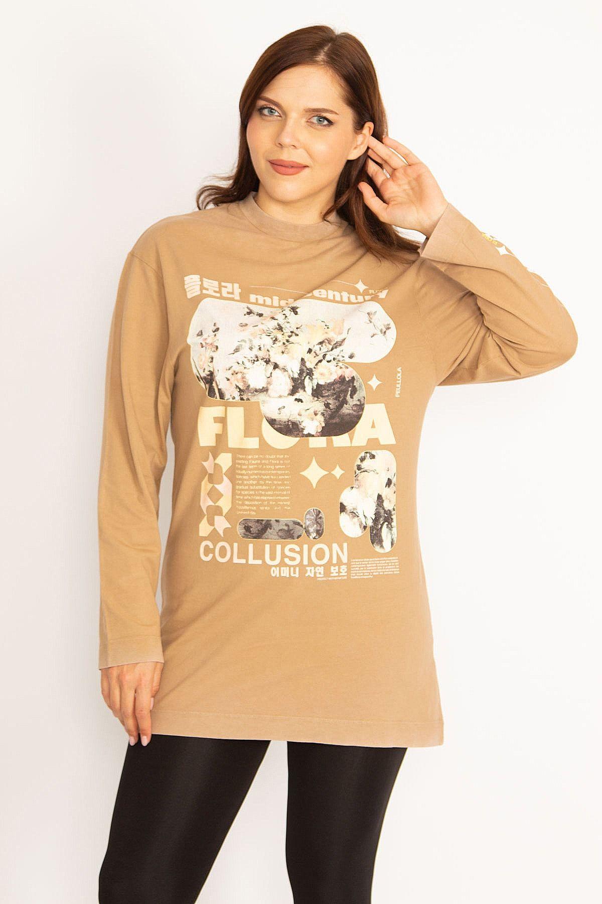 

Women s Style Big Size Sweatshirt Plus Size Camel Front Printed Sweatshirt XL